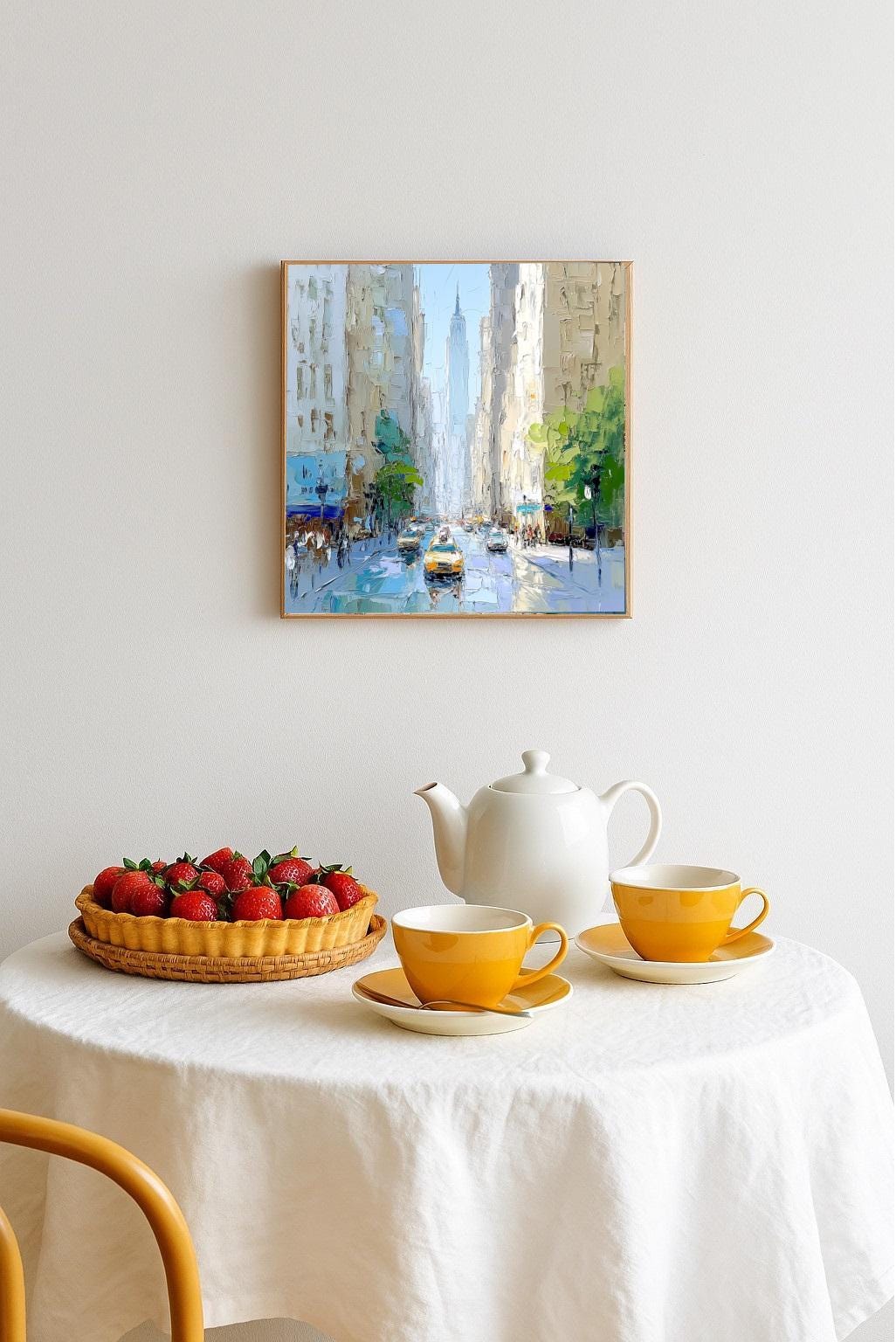 New York Street Oil Painting, Abstract Modern Urban Skyline Wall Art ...