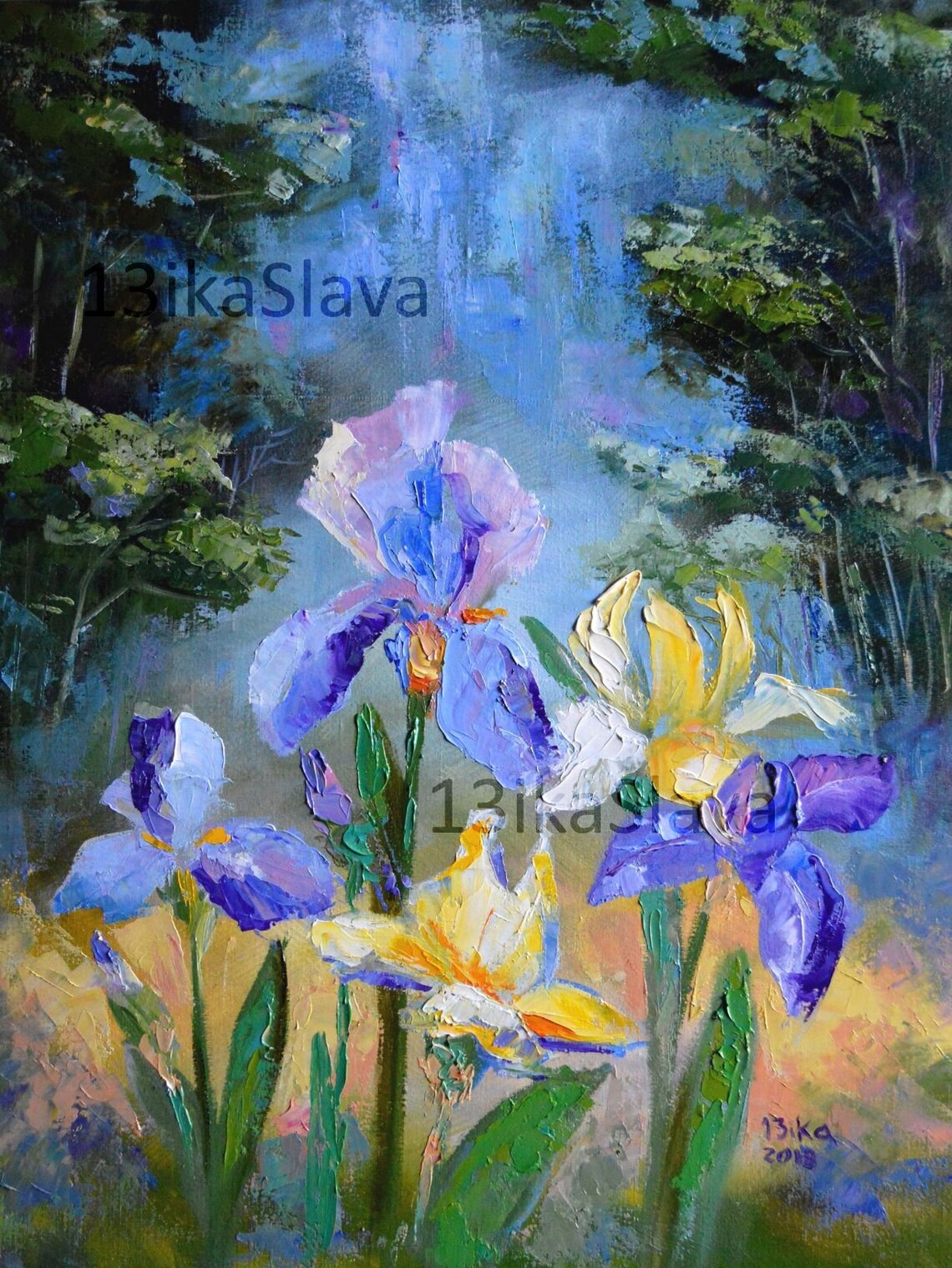 Floral Oil Painting Irises Impressionism Digital Download Etsy