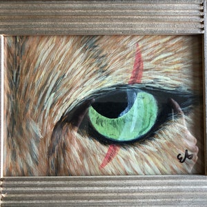 Peinture acrylique Oeil de lion sur carte avec cadre en bois