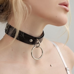 Brutal choker with o-ring, leather choker, collar with o-ring, biker choker, kitty collar with o-ring