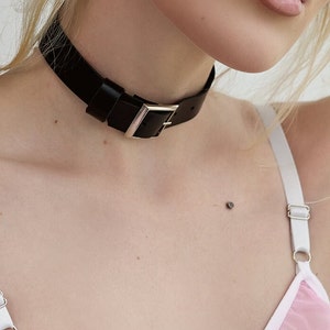 Leather choker, leather collar, collar with buckle, biker choker, kitty collar with buckle, pinstripe choker. zdjęcie 3