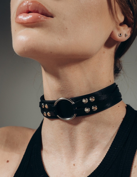 Premium Leather Choker With O ring Leather Choker Collar for