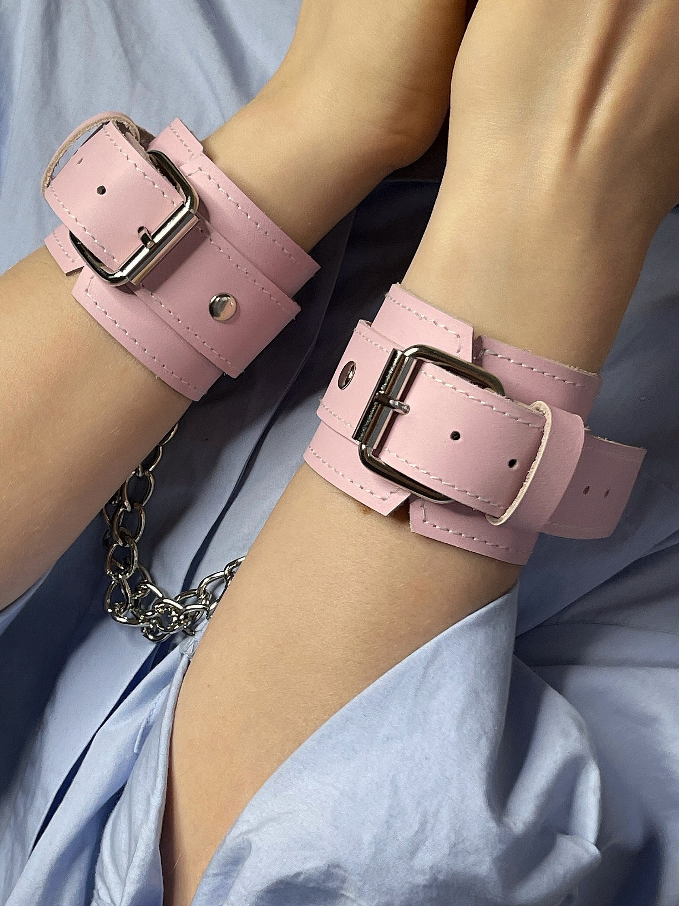 Leather BDSM Handcuffs Baby Pink Color Leather Handcuffs Etsy UK