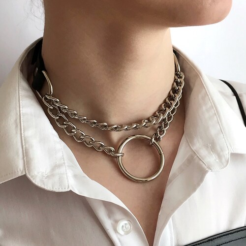 Choker With O Ring Leather Choker Collar With O Ring Biker Etsy