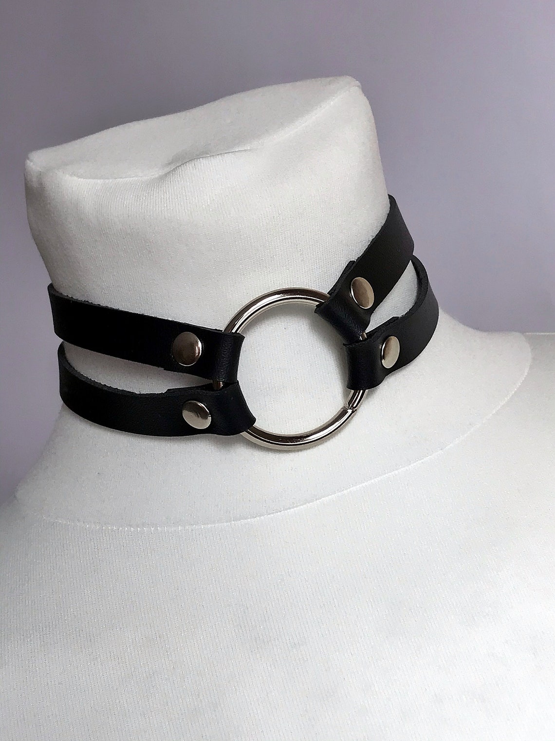 Choker with big o-ring leather choker collar with big | Etsy