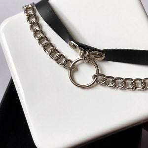 Choker with double chain and o-ring, leather choker, collar with o-ring, biker choker, kitty collar with o-ring, choker with double chain image 9