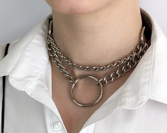 Choker with o-ring, leather choker, collar with o-ring, biker choker, kitty collar with o-ring, choker for woman