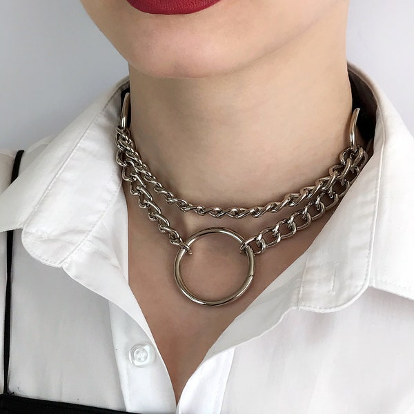 Choker with o-ring, leather choker, collar with o-ring, biker choker, kitty collar with o-ring, choker for woman