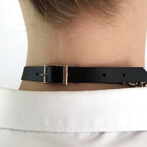 Choker with double chain and o-ring, leather choker, collar with o-ring, biker choker, kitty collar with o-ring, choker with double chain image 3