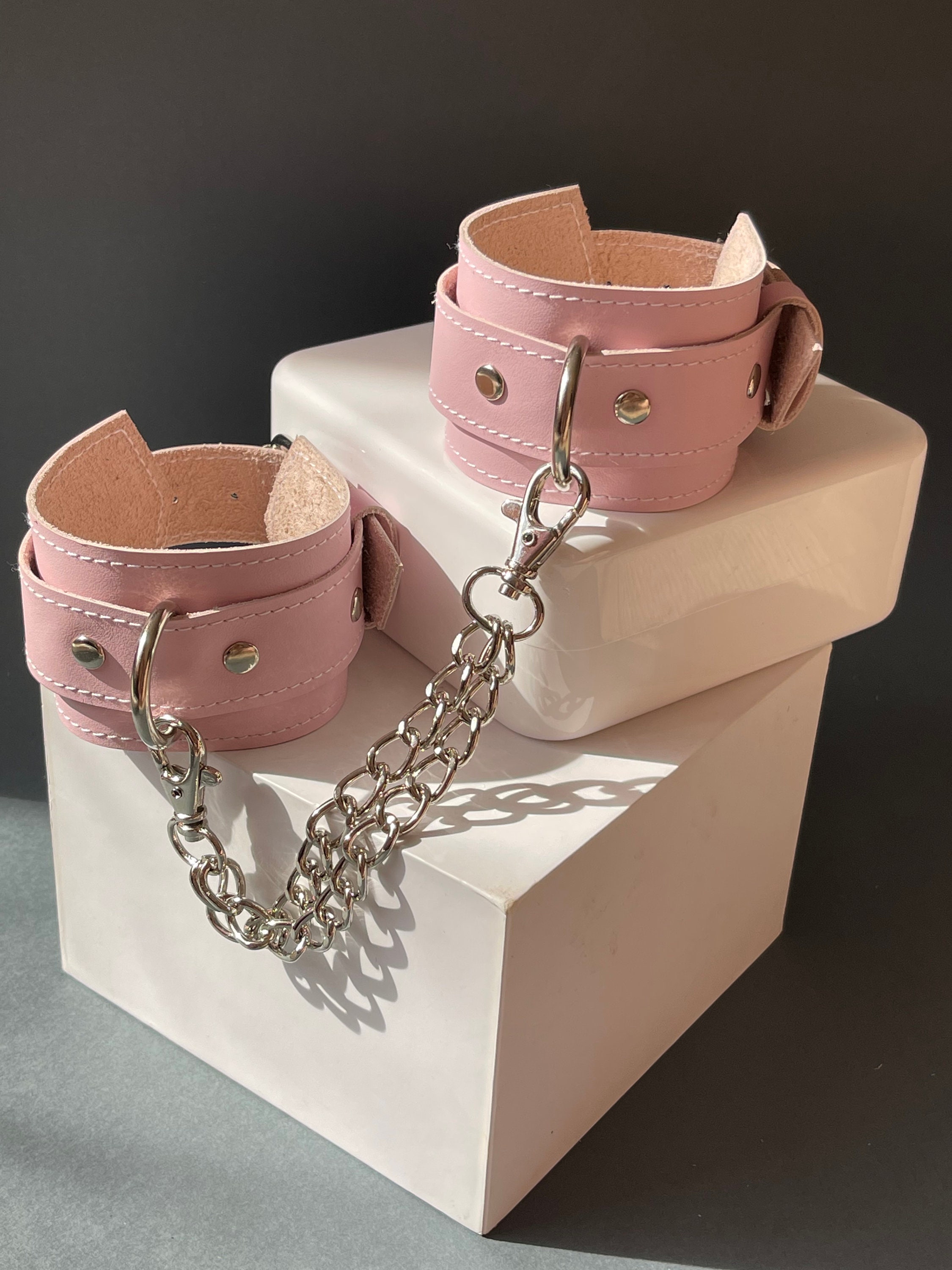 Leather BDSM Handcuffs Baby Pink Color Leather Handcuffs Etsy