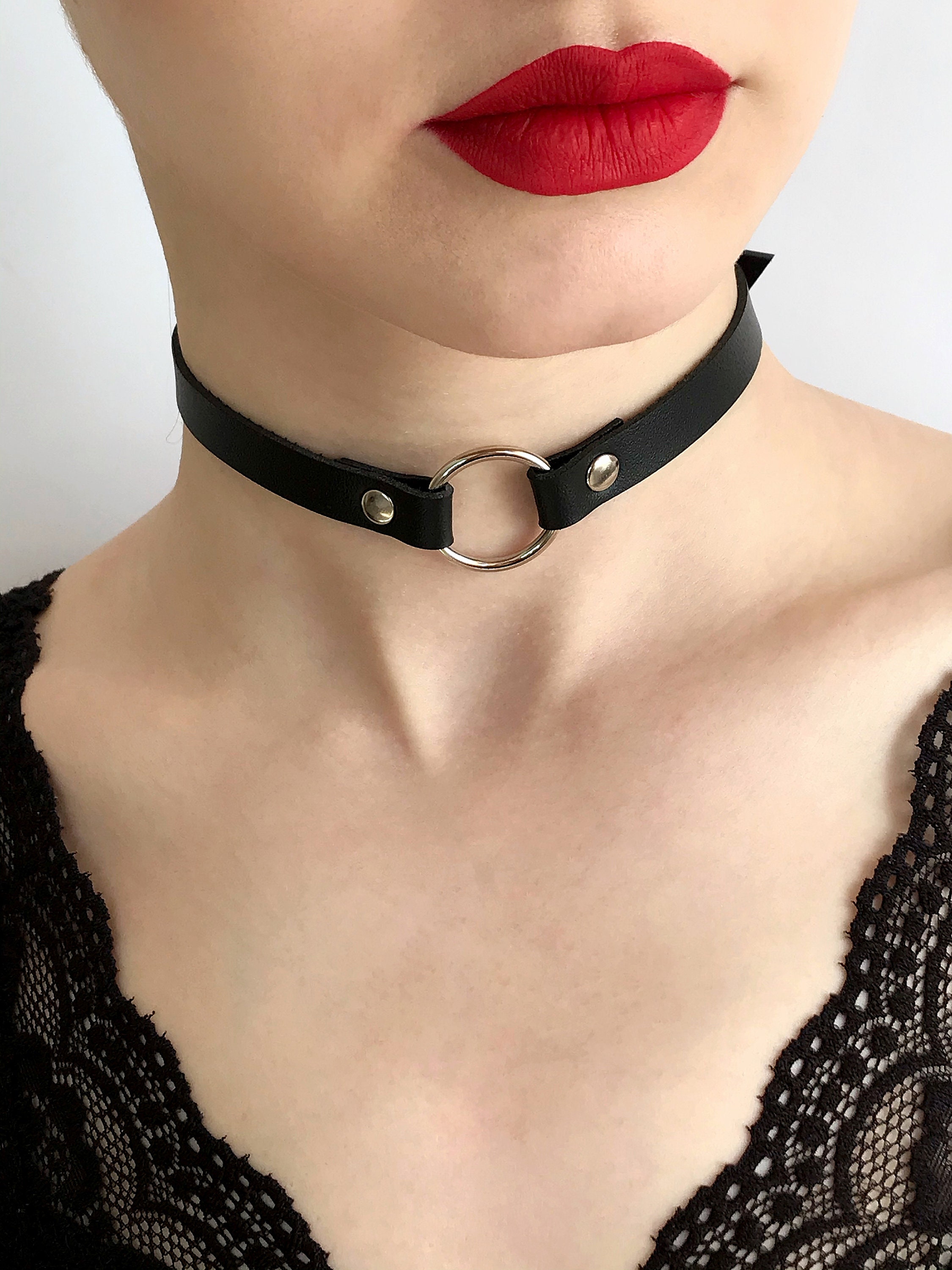 Basic choker with mini oring leather choker collar with Etsy