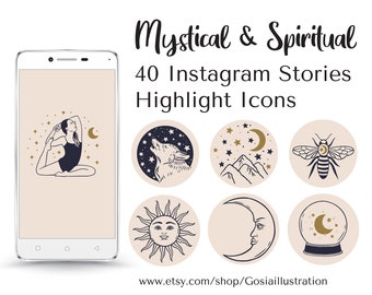 Mystical and Spiritual Icons - Instagram Stories Highlight Icons, Magical Story Covers, Celestial, Moon, Sun, Stars hand drawn symbols