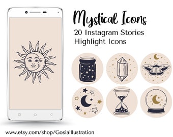 Mystical icons, Magical Instagram Highlight Icons, Magic Story Covers, Celestial Elements, Moon, Sun, Stars hand drawn, Spiritual Symbols
