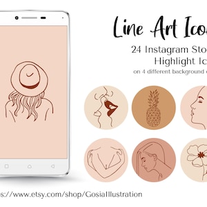 Line Art Instagram Highlight Icons, Female Line Art Instagram Story Icon, Boho, Nature Instagram Story Covers