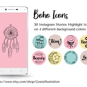 Boho Instagram Story Highlight Icons, Hand Drawn Icons, Bohemian Social Media Covers, Boho Chic Graphics