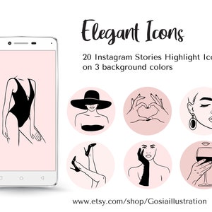 Icone eleganti Instagram Stories Evidenzia icone, Line art Instagram Story Icon, Icone femminili, Copertine di storie di moda e bellezza, Grafica chic