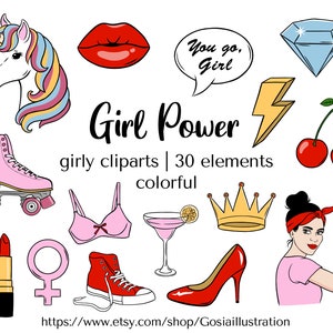Girl Power - Cliparts Set, Feministische Cliparts, Girl Empowerment, Frauentag Grafik, Digitaler Download, PNG, Frau Clipart Bundle