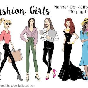 Fashion Girls Clipart Set, Illustration Clipart, Planner Doll, Planner Stickers, Girlboss, Bosslady, Coffee Girl, Dreamer