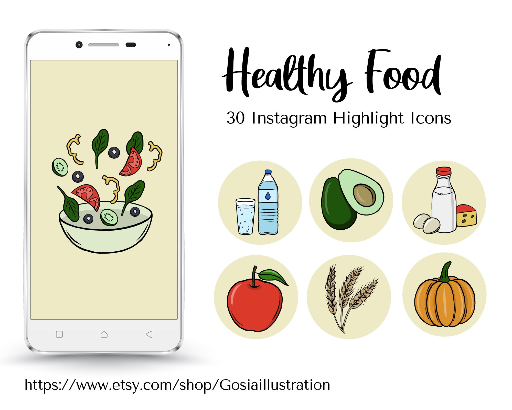 Healthy Food Instagram Highlight Icons, Diet Food Story Covers, Hand