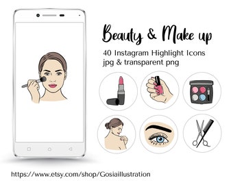 Beauty & Make up Instagram highlight icons, story covers icons, hand drawn icons, trendy salon, spa illustrations, Social Media Icons, insta