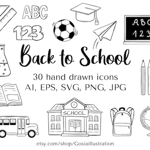 Back to school - hand drawn icons, doodle icons, school clipart, school png, commercial use, vector icons, svg, png, eps, teachers&#39; day icon