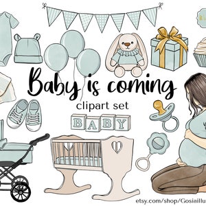 Baby douche clipart set - Pastel editie, Baby douche clipart, Zwanger, Baby Meisje, Scrapbook Uitnodiging, Kinderkamer illustratie