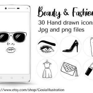 Beauty & Fashion Hand drawn Icons, Social Media, Instagram Icons