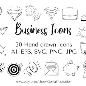 Business Vektor Icons set, EPS, AI, png, svg, Logo Element, Bürobedarf Planer Aufkleber, Hand gezeichnet Doodle Icons, Instagram Highlights