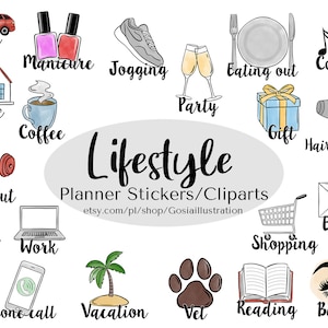 Lifestyle Planner Stickers, Clipart Set, Watercolor Clipart Stationery, Planner Girl, Digital Hand drawn planner icons