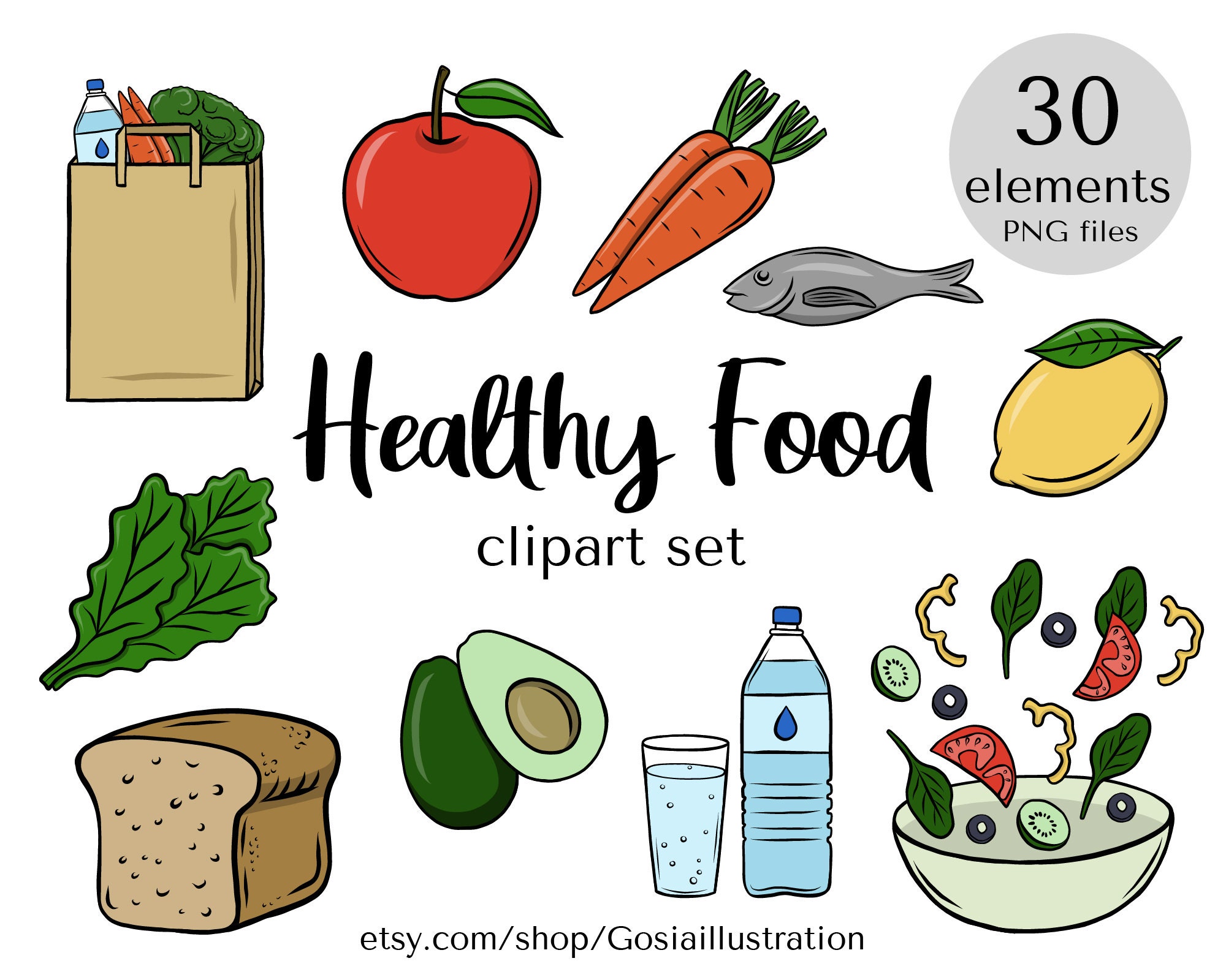 Healthy Food Clipart Set Hand Drawn Food Clipart Fruits And