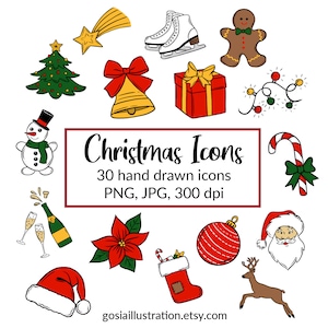 Christmas icons, clipart set, hand drawn icons, holiday doodle icons, Merry Christmas graphic, illustration, Winter cliparts, xmas icons