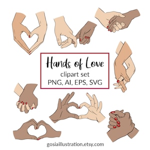 Holding hands clipat set, vector graphics, couple, love, heart shape hands, Valentine&#39;s Day illustration, svg, png, eps files, commercial