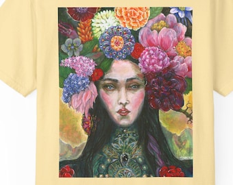 Floral Crown Woman portrait T-shirt | colorful botanical art print