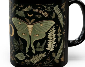 Taza mágica de transformación de polilla lunar iluminada por la luna / Amantes de la noche de brujas etéreas