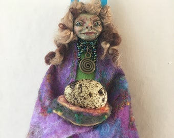 NEST: One of a Kind Handmade Welsh Fairy Doll Pixie Imp Wood Nymph (Bwbachod, a HELPER Fairy)