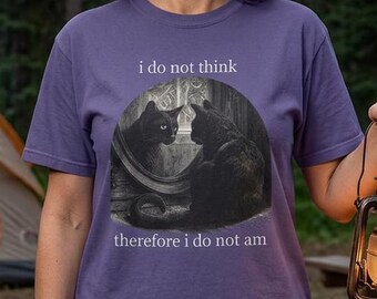 Contemplative Cat T-Shirt, Philosophical Quote, Vintage Illustration