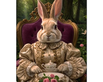 Victorian Mrs. Rabbit Fine Art Poster - Alice in Wonderland Tea Party