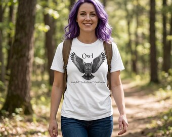 Mystical Owl Unisex T-shirt, Inspirational Black and White Minimalist Shirt, Realistic Drawing Tee, Comfort Colors, Insightful Meaning, Gift