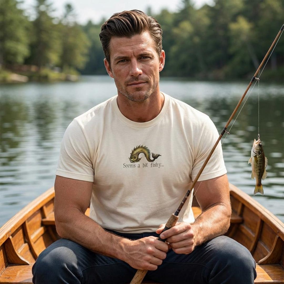 Worldoftshirts Fish Whimsical Fish Monster T-shirt, Minimalistic Fishing Tee, Humorous Gag ...