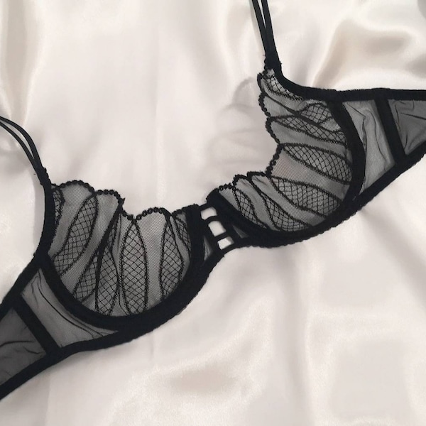 Black demi cup lace bra