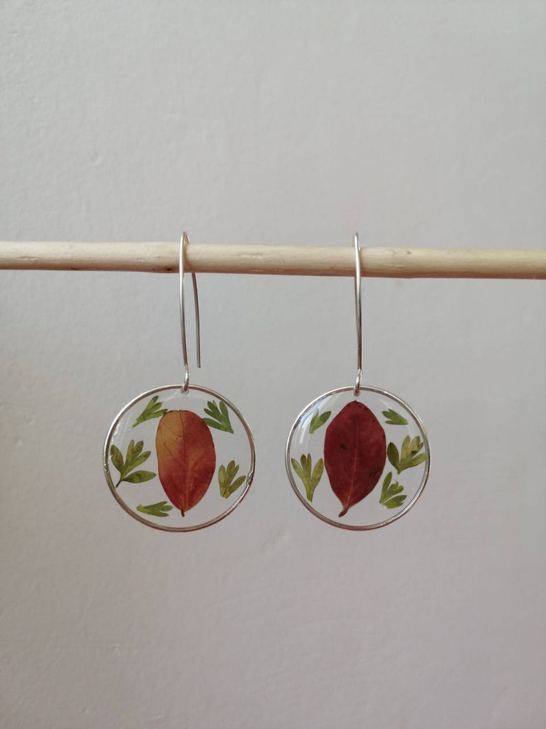 Resin earrings and dried flowers Leaves and ferns