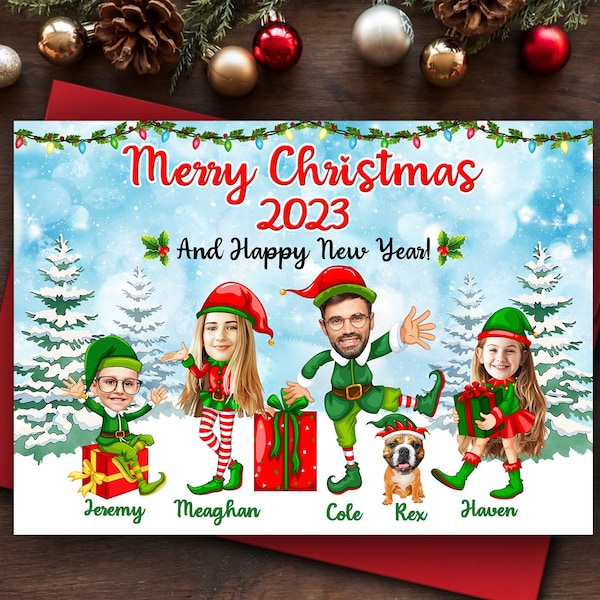 Funny Family Christmas Card 2023, Photo Family Christmas Card Funny, Elf Family Christmas Card, Family As Elves