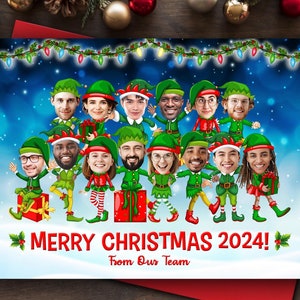 Grappige zakelijke kerstkaart 2024, elfenkerstkaart, bedrijfskerstkaart, karikatuur kerstkaart Kantoor Maximaal 45 personen