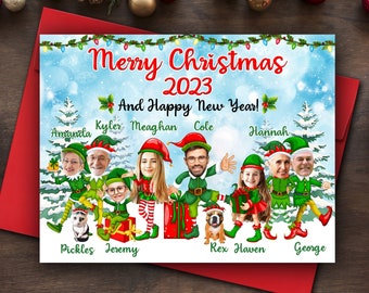 Funny Family Christmas Card Digital, Funny Christmas Card 2023 with Family Members Like Christmas Elves