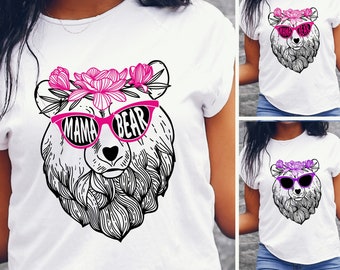 Mamãe Urso com Óculos SVG: Estampa de Camisa, Decalque (Arquivos Digitais)