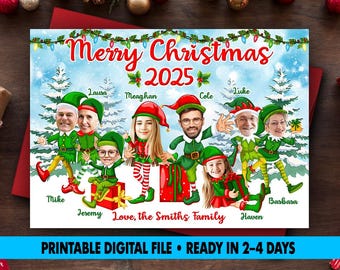 Funny Christmas Card 2025 with Family Members Like Elves