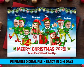 Funny Family Christmas Card: Elf Caricature Photo (Digital File)