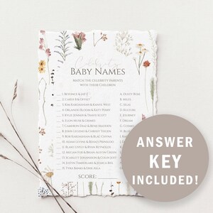Wildflower Baby Shower Game | Celebrity Baby Names Game | Printable Baby Shower Games | Downloadable Template
