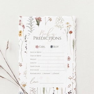 Wildflower baby shower voorspellingskaart | Babyvoorspellingskaart | Ouders in spe | Afdrukbare babyshowersjablonen | Downloadbare sjabloon