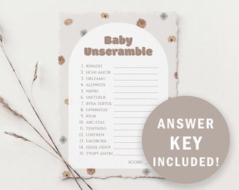 Baby Shower Game | Baby Unscramble | Retro Baby Shower | Floral Baby Shower | Printable Baby Shower Games | Downloadable Template
